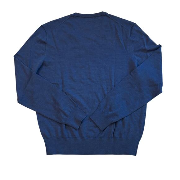 Vtg Polo Ralph Lauren Sweater Mens Med Blue V Neck Merino Wool Long Sleeve *FLAW - Picture 2 of 10